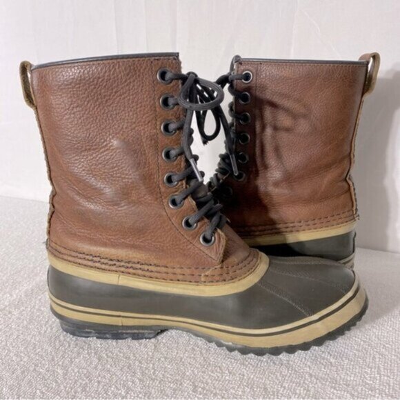 Vintage Sorel Premium T Brown Leather W Rubber Lace Up Winter Boots 8.5 - Picture 12 of 14